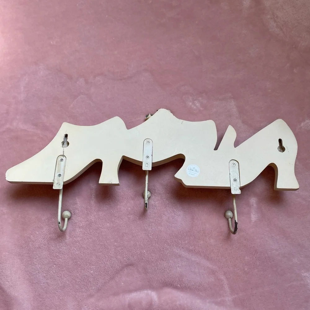 Vintage High Heels Wall Hooks Cream Color with Lace and Silk Roses Distressed
